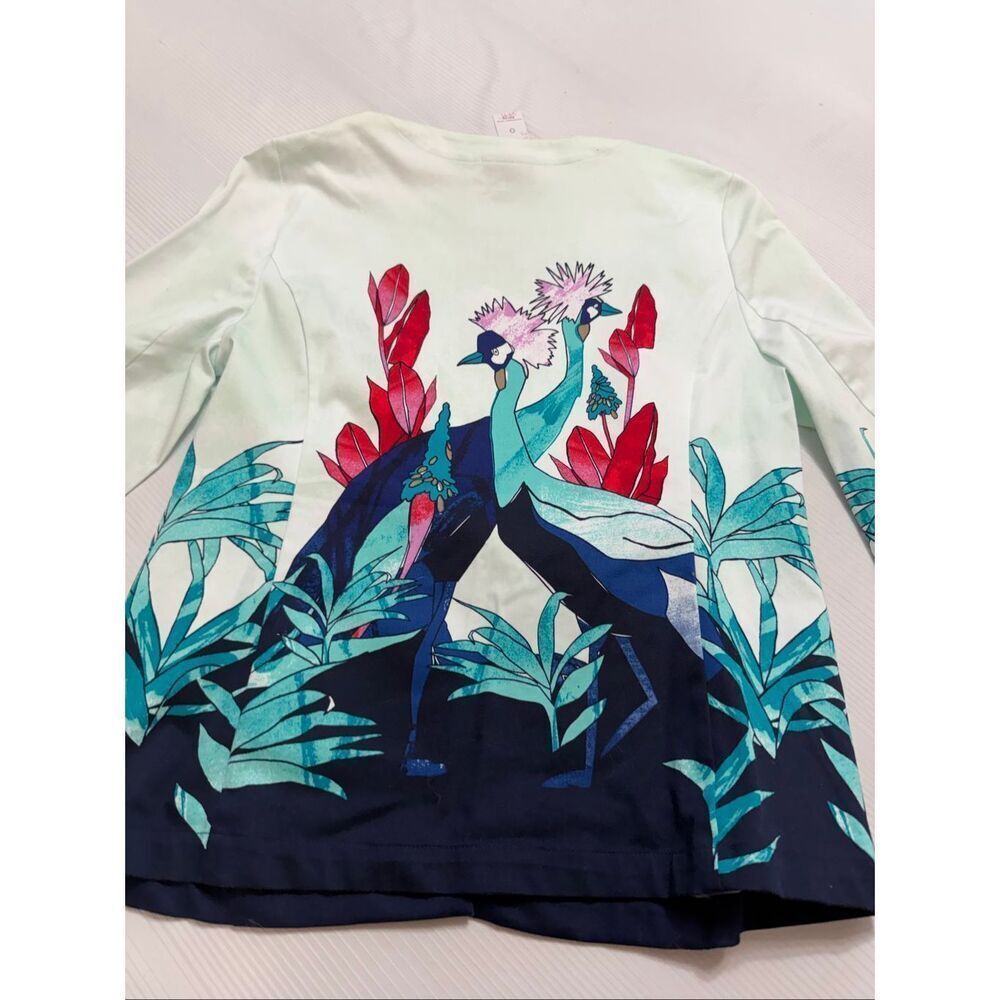 NWT Chico’s Crowned Crane Peacock Print Open Front Jacket Size 0 US XS Small New